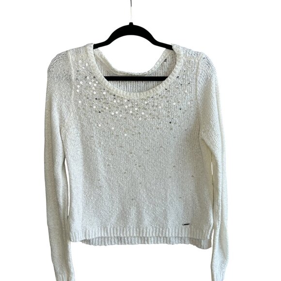 Abercrombie & Fitch Ivory Sequin Bling Long Sleeve Sweater Size Medium - Picture 1 of 9
